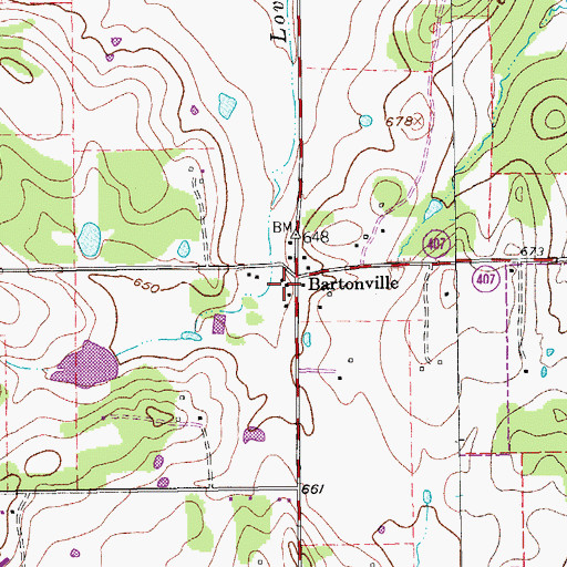 Topographic Map of Bartonville, TX