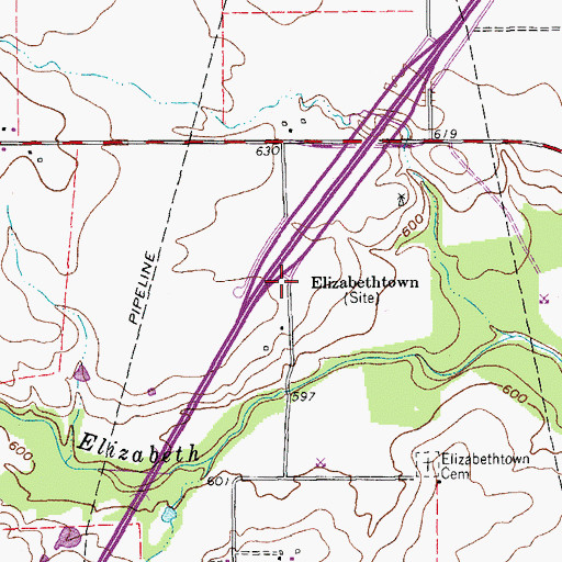 Topographic Map of Elizabethtown, TX