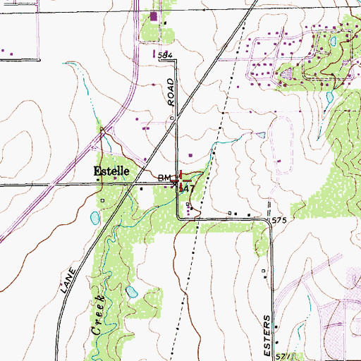 Topographic Map of Estelle, TX