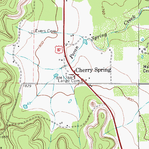 Topographic Map of Cherry Spring, TX