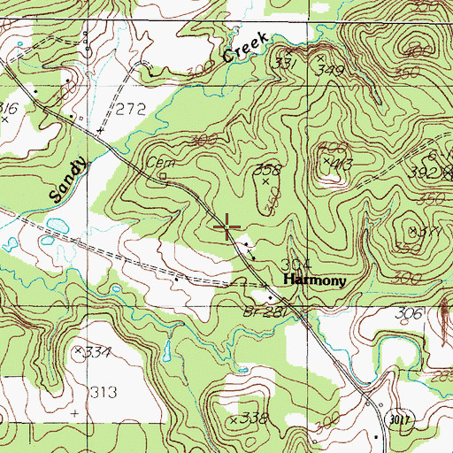 Topographic Map of Harmony, TX