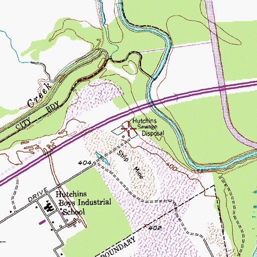 Topographic Map of Hutchins Sewage Disposal, TX