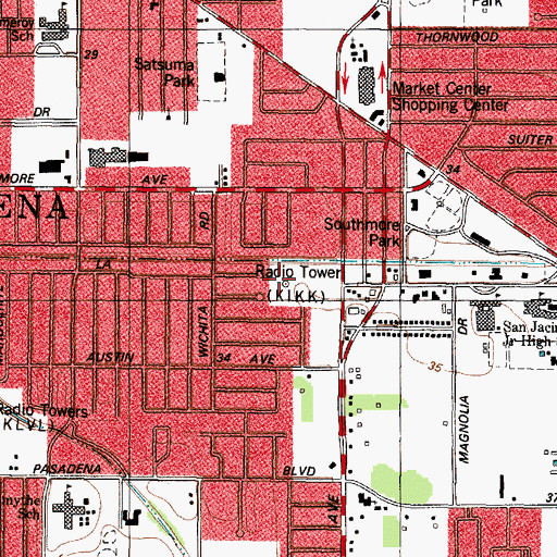 Topographic Map of KIKK-AM (Pasadena), TX