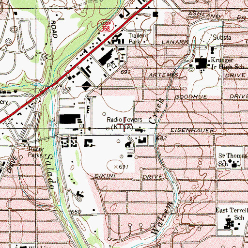 Topographic Map of KTSA-AM, TX