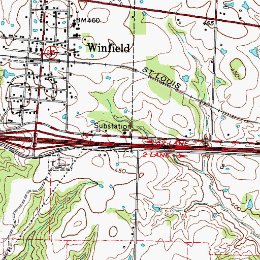 Topographic Map of KALK-FM (Winfield), TX