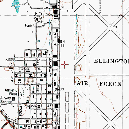 Topographic Map of Ellington Airport, TX