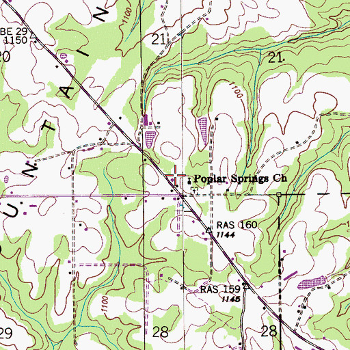 Topographic Map of Poplar Springs Church, AL