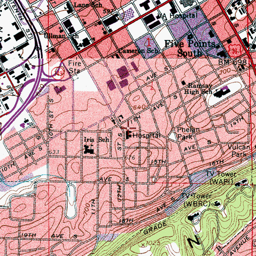 Topographic Map of University of Alabama Birmingham Highlands, AL