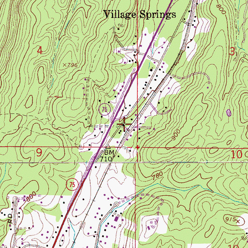 Topographic Map of Village Springs Church, AL