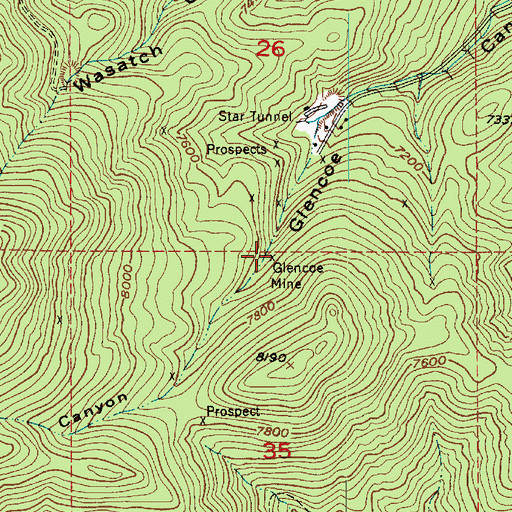 Topographic Map of Glencoe Mine, UT