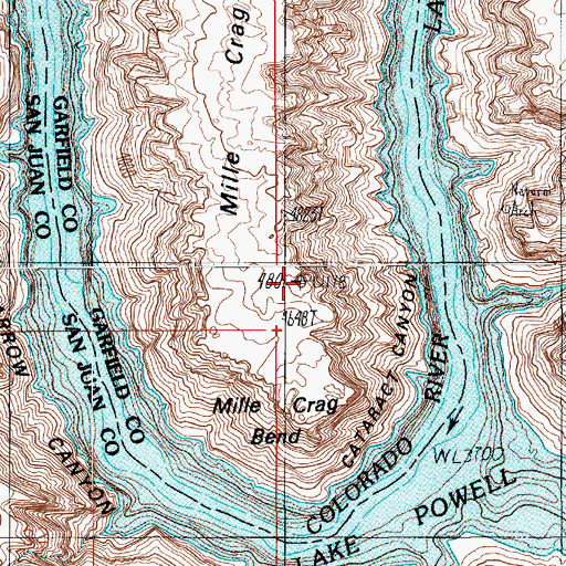 Topographic Map of Mille Crag Bend, UT