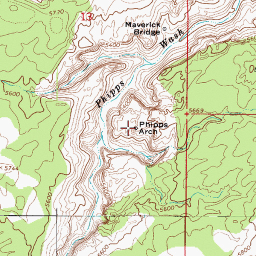 Topographic Map of Phipps Arch, UT
