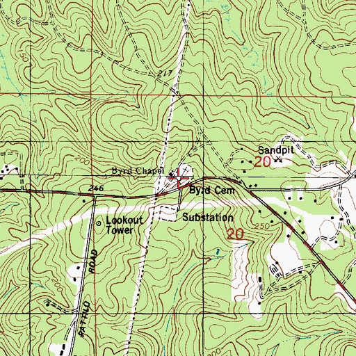Topographic Map of Byrd Cemetery, AL