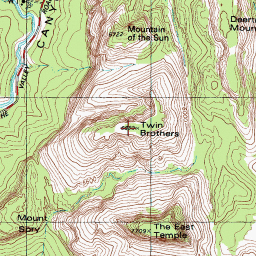 Topographic Map of Twin Brothers, UT