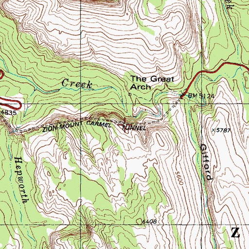 Topographic Map of Zion-Mount Carmel Highway Tunnel, UT