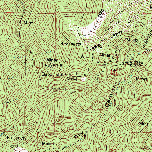 Topographic Map of Queen of the Hills Mine, UT