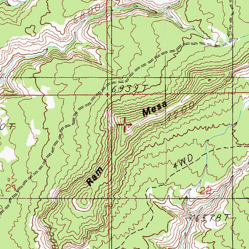Topographic Map of Ram Mesa, UT