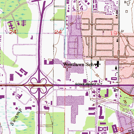 Topographic Map of Springdale Plaza Shopping Center, AL