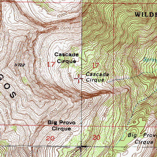 Topographic Map of Cascade Cirque, UT