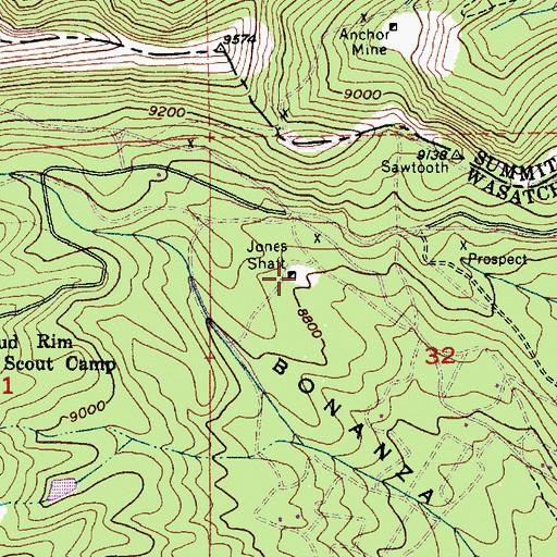 Topographic Map of Jones Shaft, UT