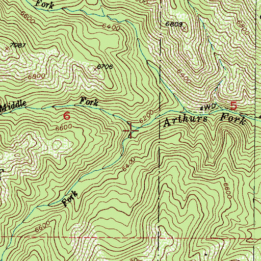 Topographic Map of Middle Fork Arthurs Creek, UT