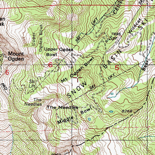 Topographic Map of Mount Ogden Bowl, UT