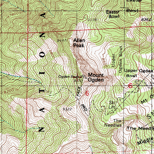Topographic Map of Mount Ogden, UT