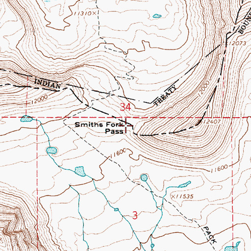 Topographic Map of Smiths Fork Pass, UT