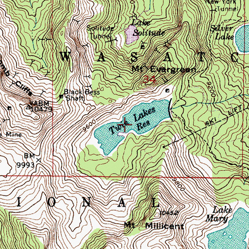 Topographic Map of Twin Lakes Reservoir, UT