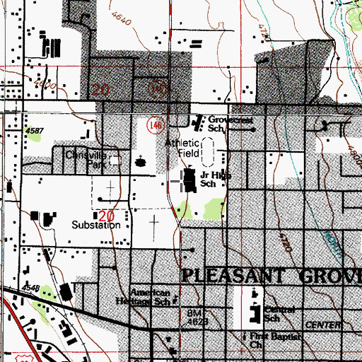 Topographic Map of Pleasant Grove Junior High School, UT