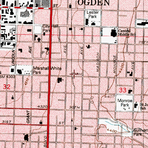 Topographic Map of First Presbyterian Church, UT