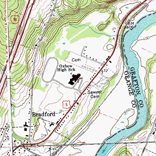 Topographic Map of Oxbow High School, VT