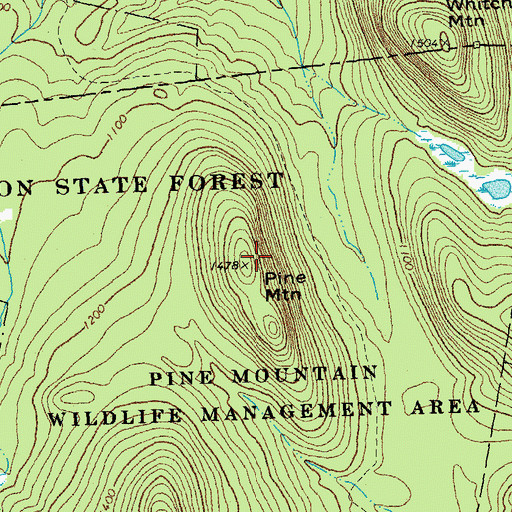Topographic Map of Pine Mountains, VT