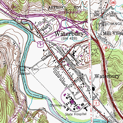 Topographic Map of Waterbury, VT