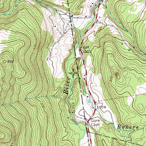 Topographic Map of Bakers Brook, VT