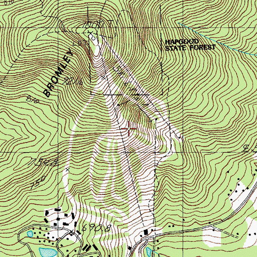 Topographic Map of Bromley Mountain Ski Resort, VT