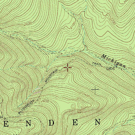 Topographic Map of Bloodroot Mountain Trail, VT
