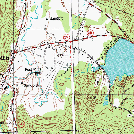 Topographic Map of Post Mills Airport, VT