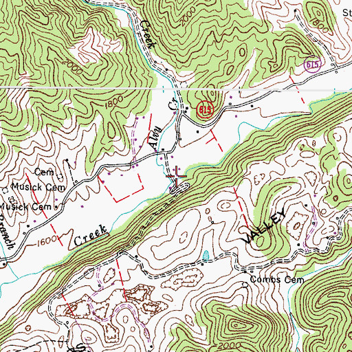 Topographic Map of Alvy Creek, VA