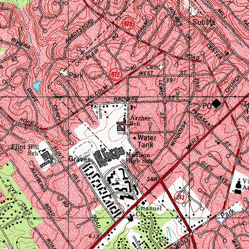 Topographic Map of Louise Archer Elementary School, VA
