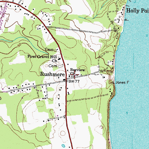 Topographic Map of Bayview Church, VA