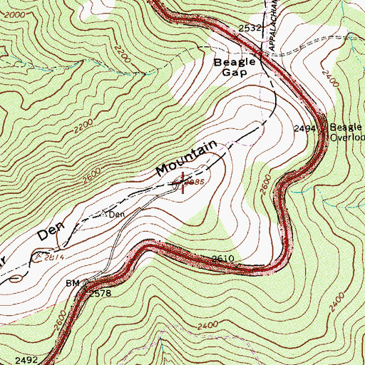 Topographic Map of Bear Den Mountain, VA