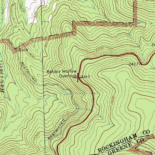 Topographic Map of Beldor Hollow Overlook, VA