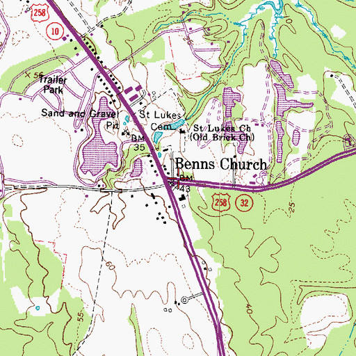Topographic Map of Benns Church, VA