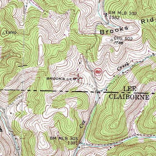 Topographic Map of Brooks Cemetery, VA