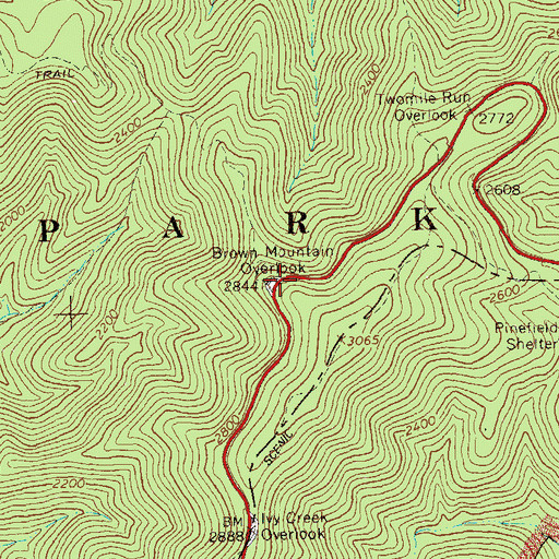 Topographic Map of Brown Mountain Overlook, VA