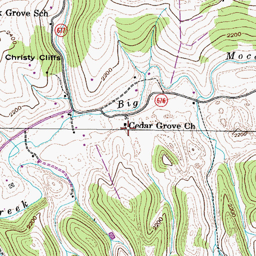 Topographic Map of Cedar Grove Church, VA