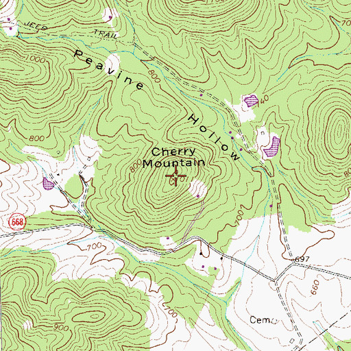 Topographic Map of Cherry Mountain, VA