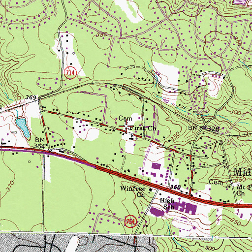 Topographic Map of First Church, VA