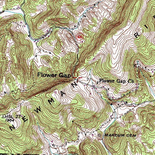Topographic Map of Flower Gap, VA